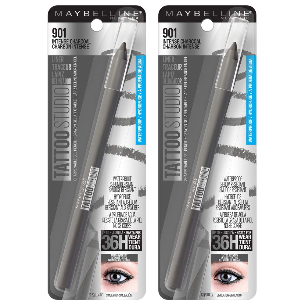 Maybelline New York Tattoostudio Waterproof, Long Wearing, Eyeliner Pencil Makeup, Intense Charcoal, 0.08 Ounce (Pack of 2)