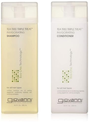 GIOVANNI Tea Tree Triple Treat Invigorating Shampoo & Conditioner Set - Cooling Peppermint, Eucalyptus, Rosemary, Helps Dry, Flaky Scalp, Salon Beauty & Personal Care GIOVANNI