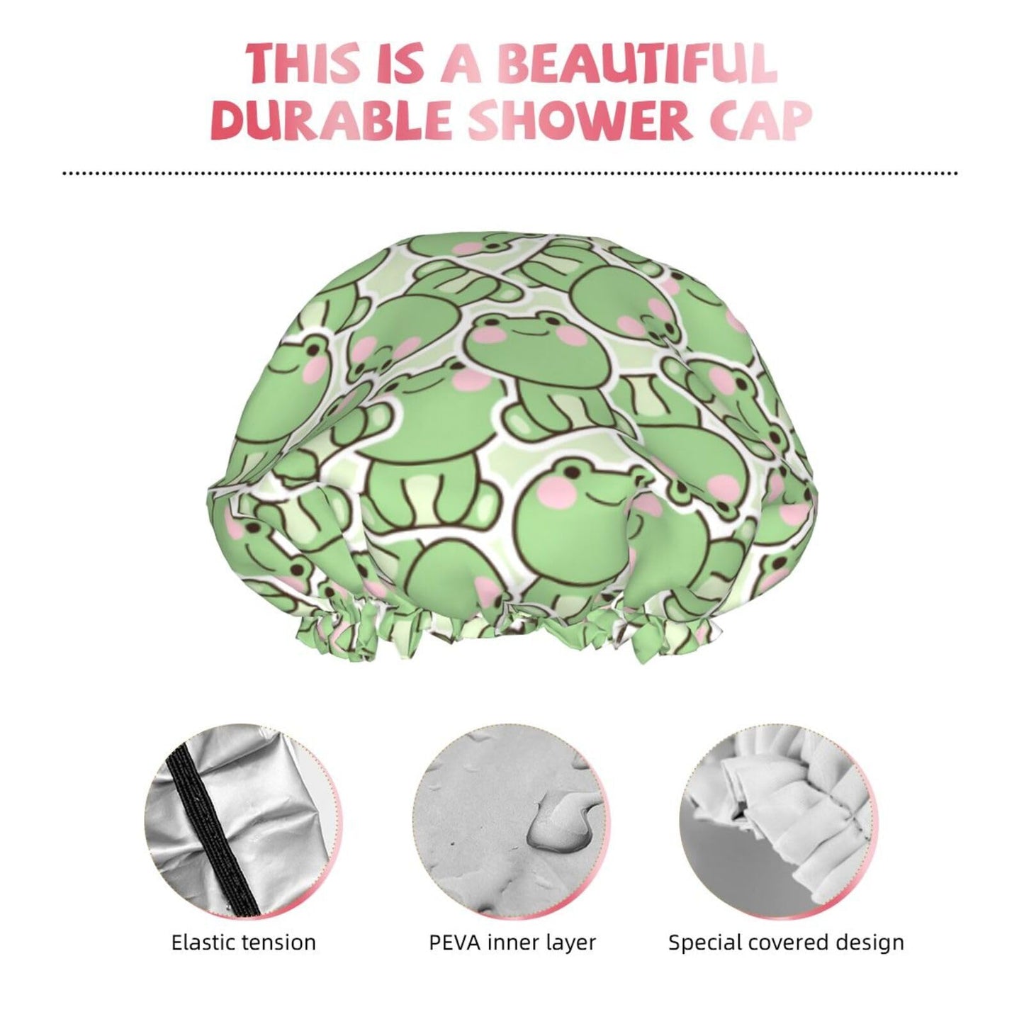 Cute Frogs Shower Cap For Women Reusable Waterproof Double Layers Bath Cap Hair Protection Elastic Ladies Spa Salon Shower Hat Beauty and Personal Care YUZEKABZ