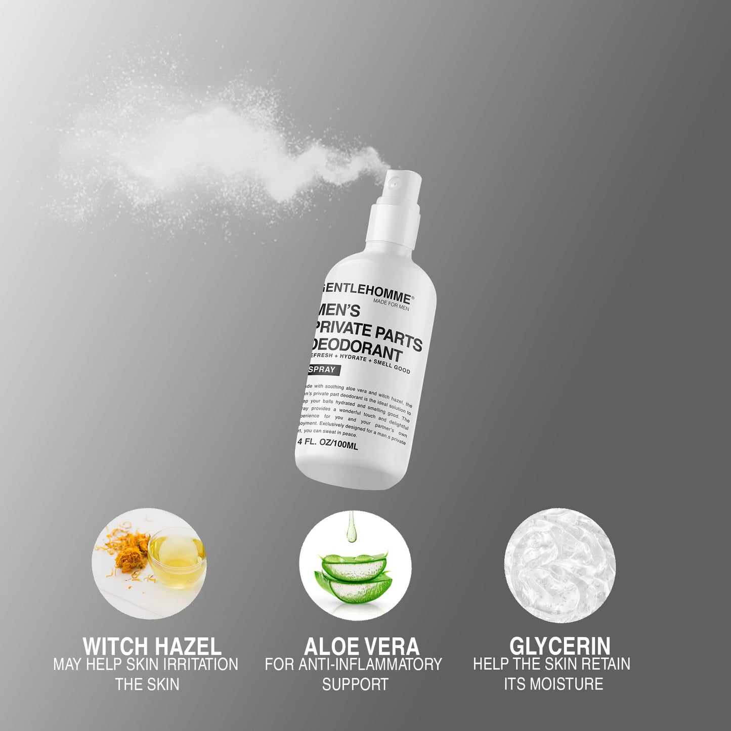 Men's Deodorant Spray for Intimate Areas - Anti-Chafing, Hydrating & Refreshing - with Aloe Vera & Witch Hazel - All Skin Types - Vegan - Amber Scent Beauty and Personal Care Gentlehomme