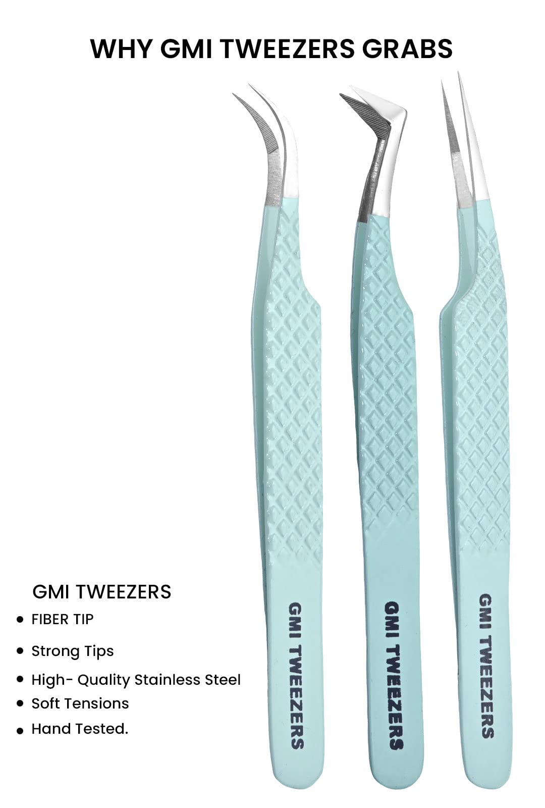 Fiber Tip Lash Tweezers- Pack of 3 Eyelash Extension Tweezers Professional- Lash Tweezers. (Apple Green) Beauty & Personal Care GMI TWEEZERS