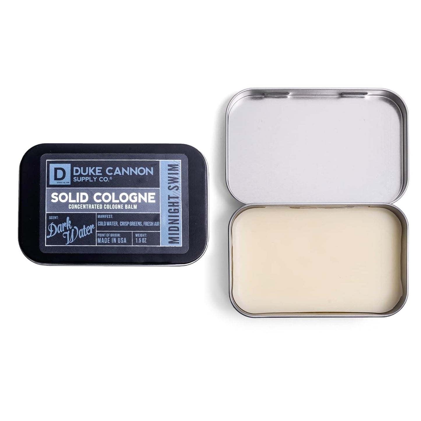 Duke Cannon Supply Co. Solid Cologne for Men Midnight Swim - Cold Water, Crisp Greens, Fresh Air - Concentrated Balm, Coconut Oil, Travel-Friendly Beauty & Personal Care Duke Cannon Supply Co.