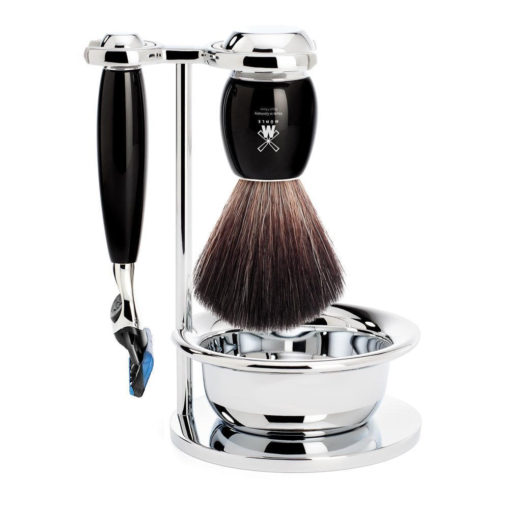 MÜHLE VIVO 4-piece Black Fiber Brush 5-Blade Razor Luxury Shaving Set Beauty and Personal Care MÜHLE
