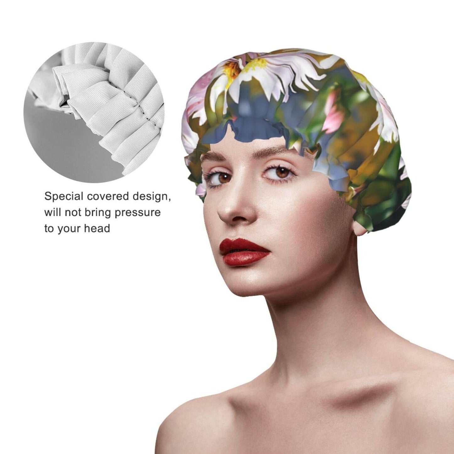 Daisy Plants Shower Cap For Women Reusable Double Layers Bathing Bath Cap Hair Caps Waterproof Elastic Band Ladies Spa Salon Shower Hat Hair Caps Beauty and Personal Care GDSHJKLW