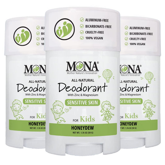 MONA All Natural Deodorant for Kids - Safe for Kids - Vegan, Hypoallergenic & Free from Baking Soda, Aluminum & Synthetic Scents (3-PK HONEYDEW 1.76 Beauty and Personal Care MONA