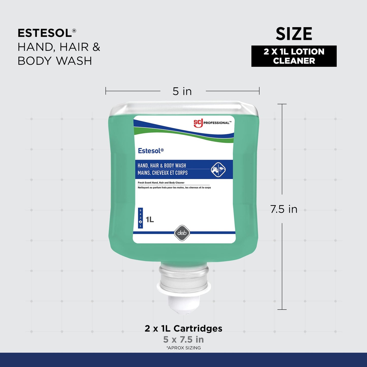 SC Johnson Professional Estesol Hand, Hair & Body Cleanser, Bulk Body Wash Refill, 1 Liter Cartridge Refill, 2 Count, for Professional Use Only Beauty & Personal Care SC Johnson Professional
