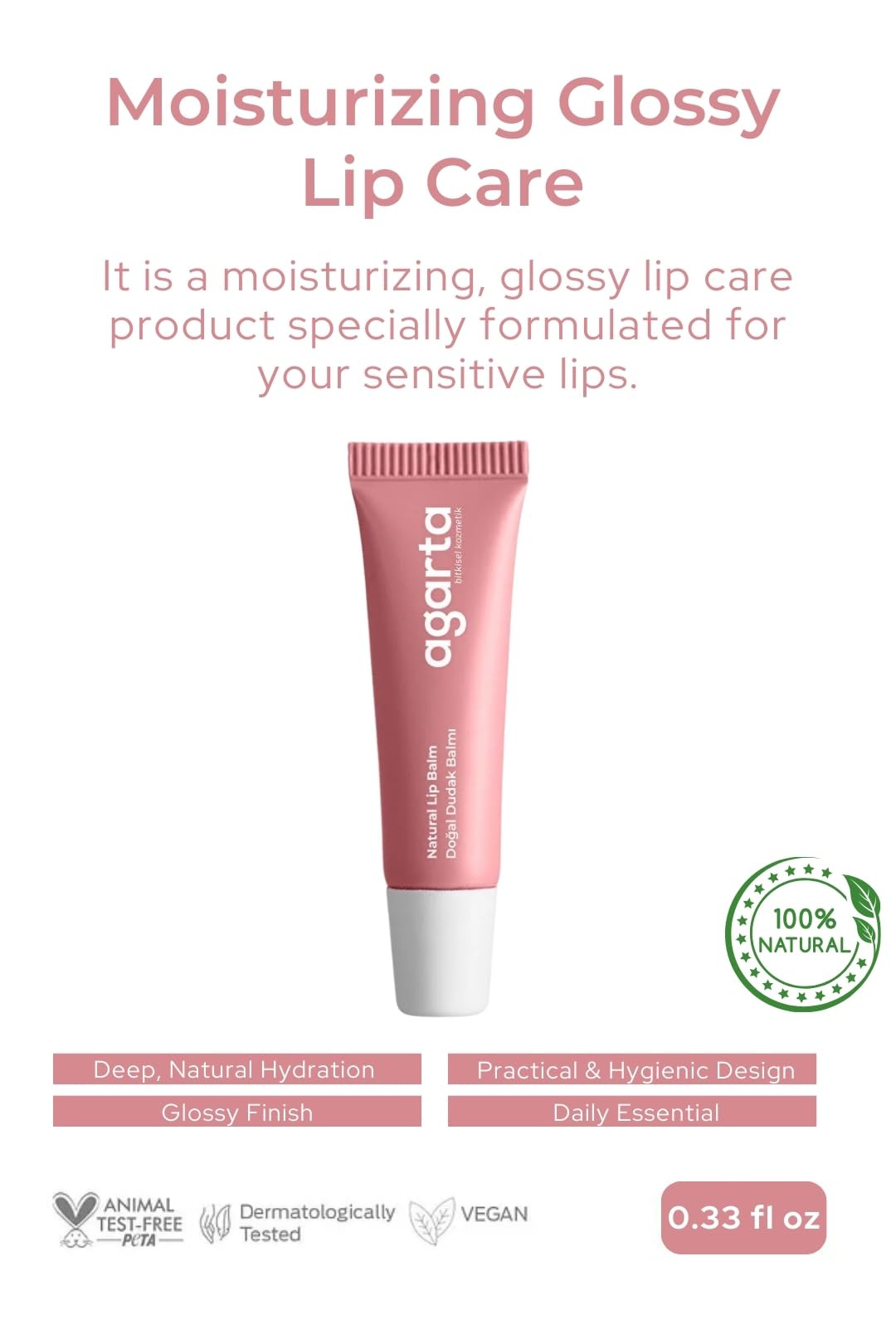 Agarta Moisturizing Lip Care Balm - Hydrating & Smoothing Daily Lip Conditioner for Soft, Glossy-Looking Lips, Vegan Botanical Formula - 0.34 fl oz Beauty and Personal Care Agarta