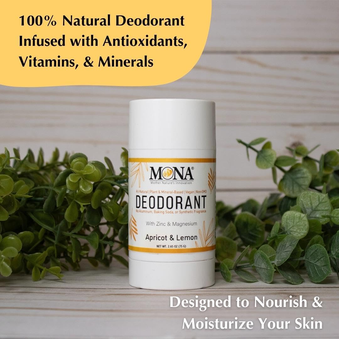 MONA All Natural Magnesium Deodorant for Women & Men - Baking Soda & Aluminum Free - (Apricot Lemon) 2.65oz Beauty and Personal Care MONA