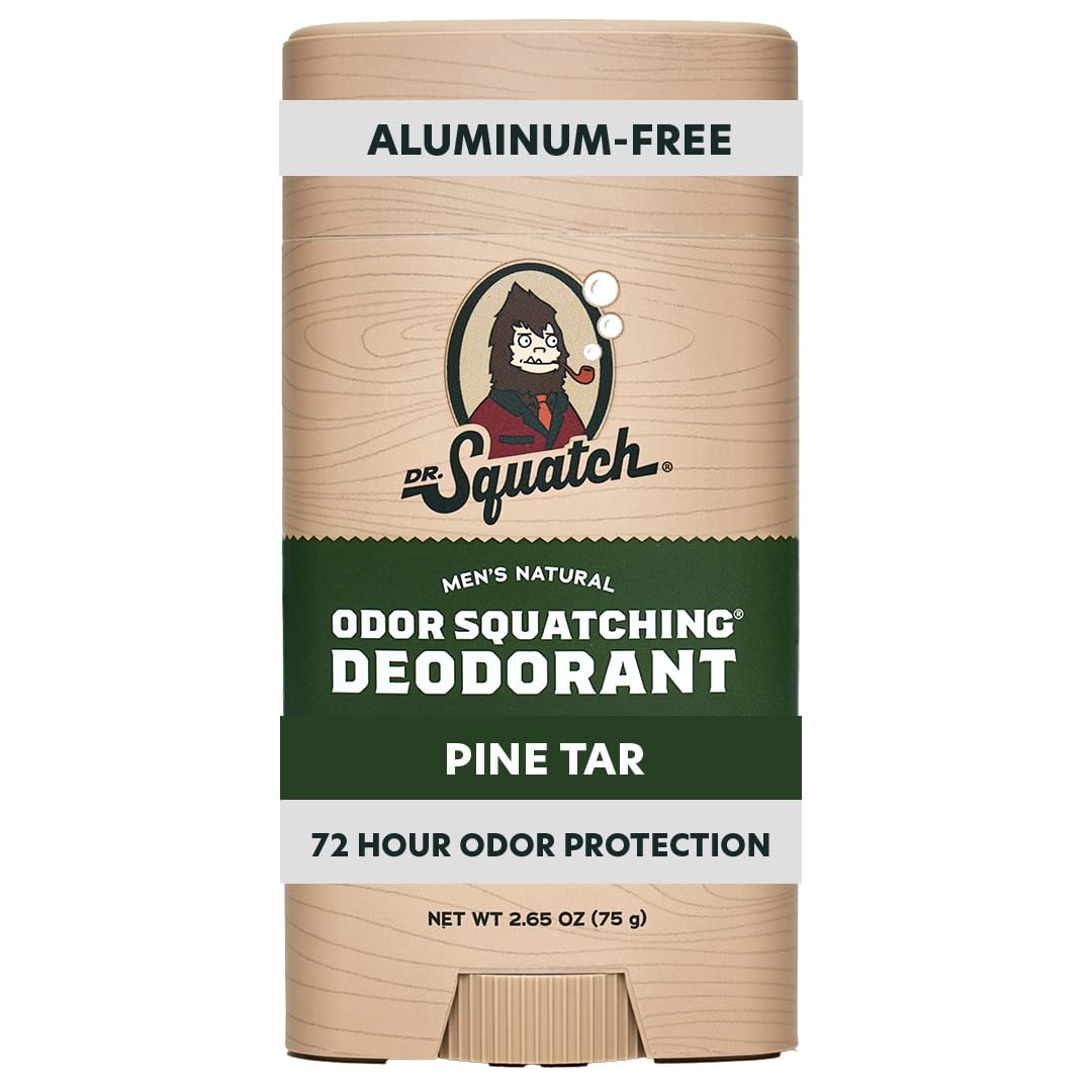 Dr. Squatch Natural Men’s Deodorant - Aluminum Free Natural Deodorant Men with Charcoal & Postbiotics for 72-Hour Odor Protection - Pine Tar, 2.65oz Beauty and Personal Care Dr. Squatch