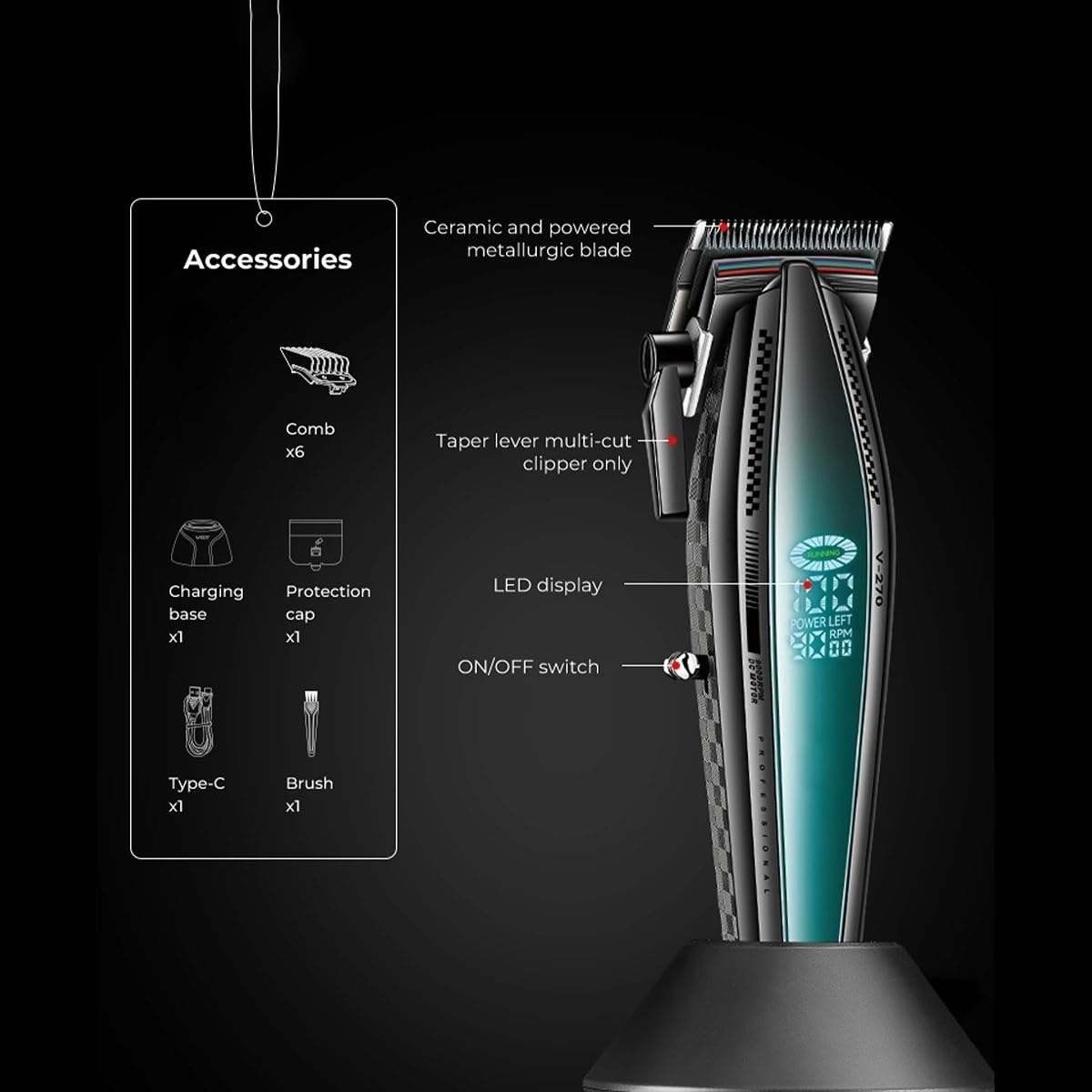 QDKVTNDJZ Hair Clippers for Men, 2PCS Professional Barber Trimmer Cordless Cutting Machine 9000 RPM for Beauty and Personal Care QDKVTNDJZ