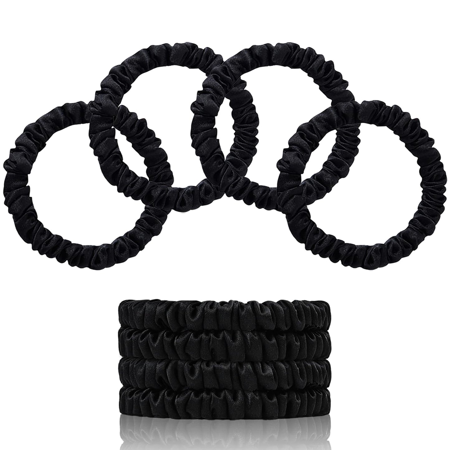 SEMRUE 22 Momme 100% Pure Mulberry Silk Scrunchies (4 PCS) - Small Hair Elastics and Ties for Women, Sleep Hair Care, No Damage, Black Beauty and Personal Care SEMRUE
