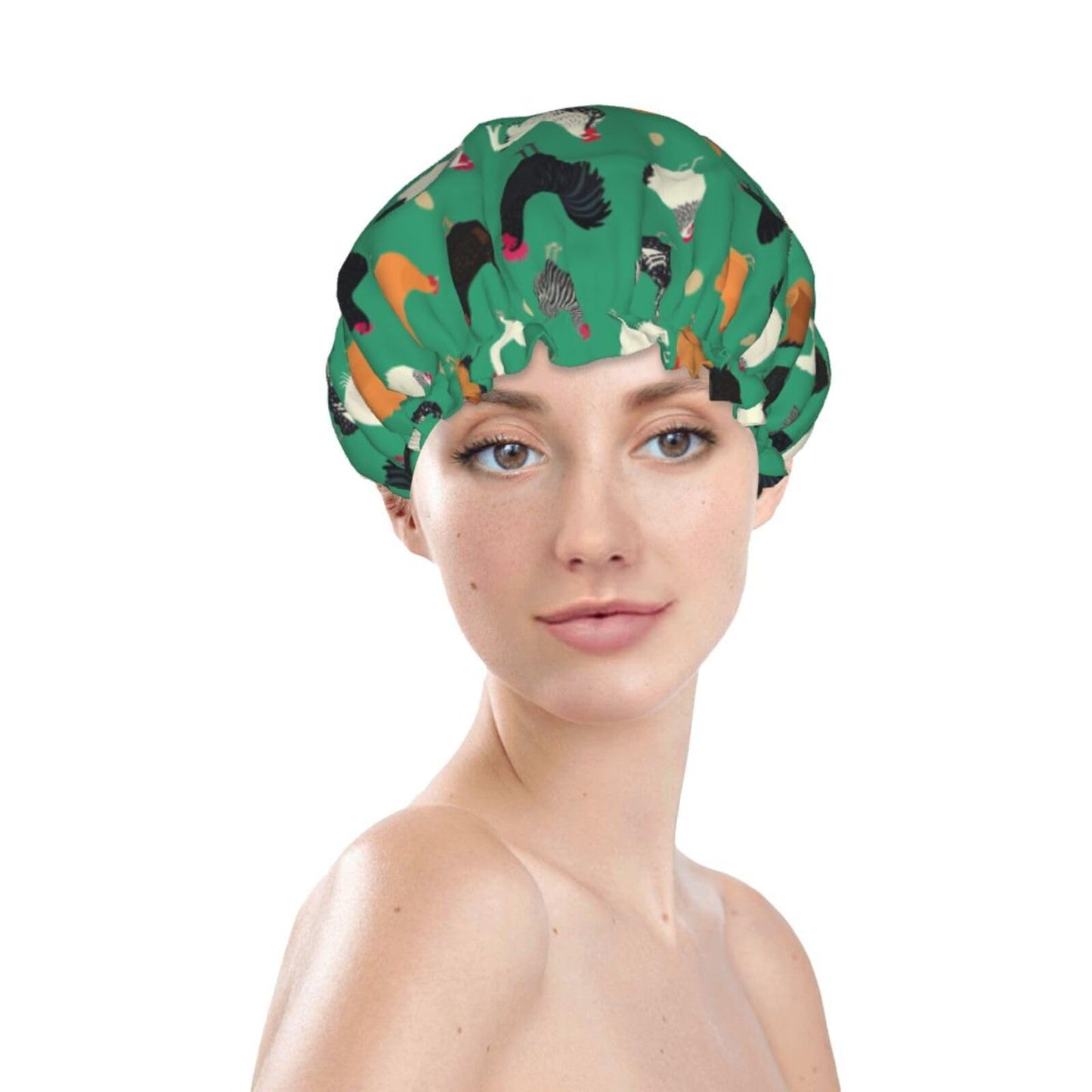 Funny Chickens Shower Cap For Women Reusable Waterproof Double Layers Bath Cap Hair Protection Elastic Ladies Spa Salon Shower Hat Beauty and Personal Care YUZEKABZ