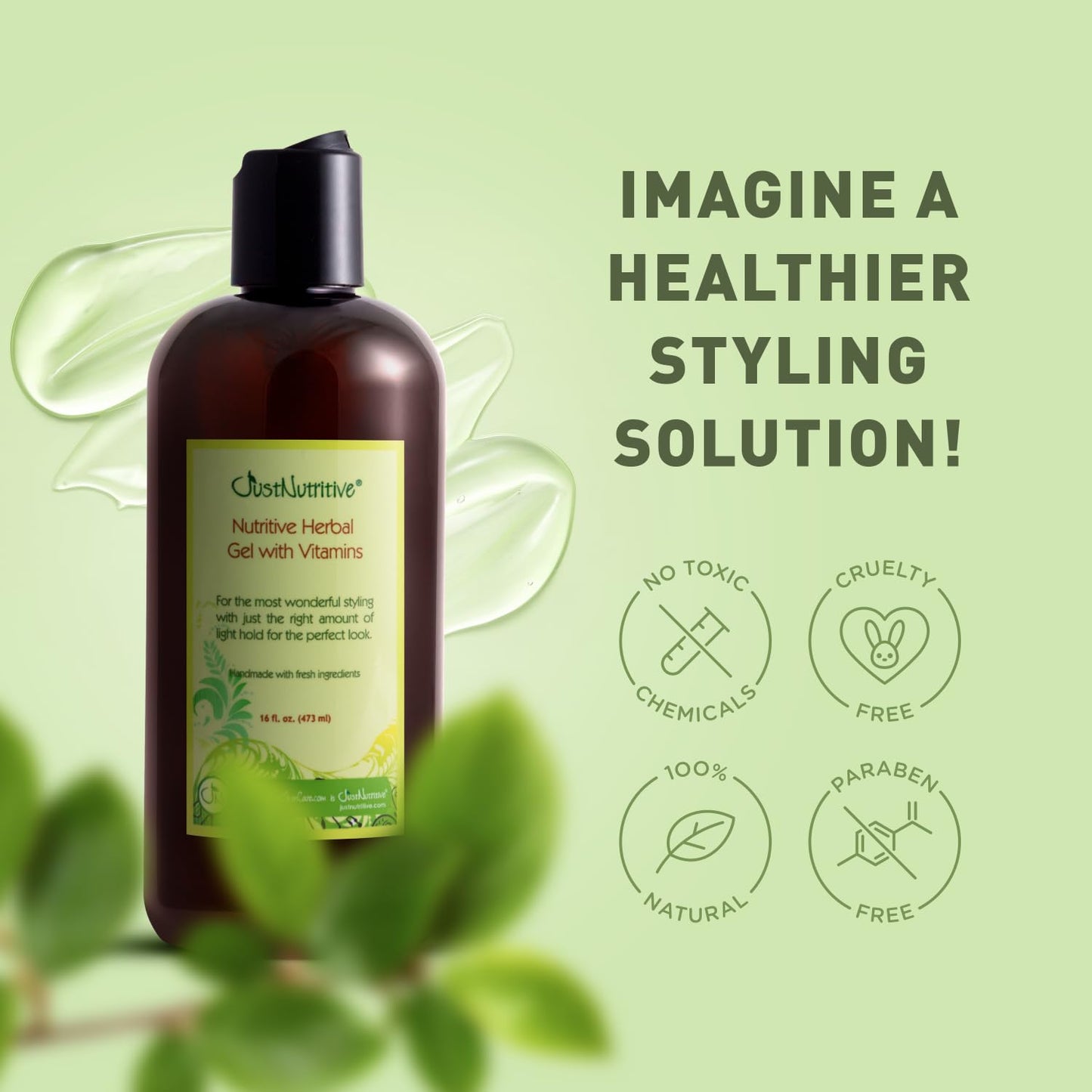 Just Nutritive Herbal Hair Gel With Vitamins & Proteins | Natural, Alcohol-Free & Humidity Controlling for All Hair Types - 16 Fl Oz Beauty & Personal Care Just Nutritive