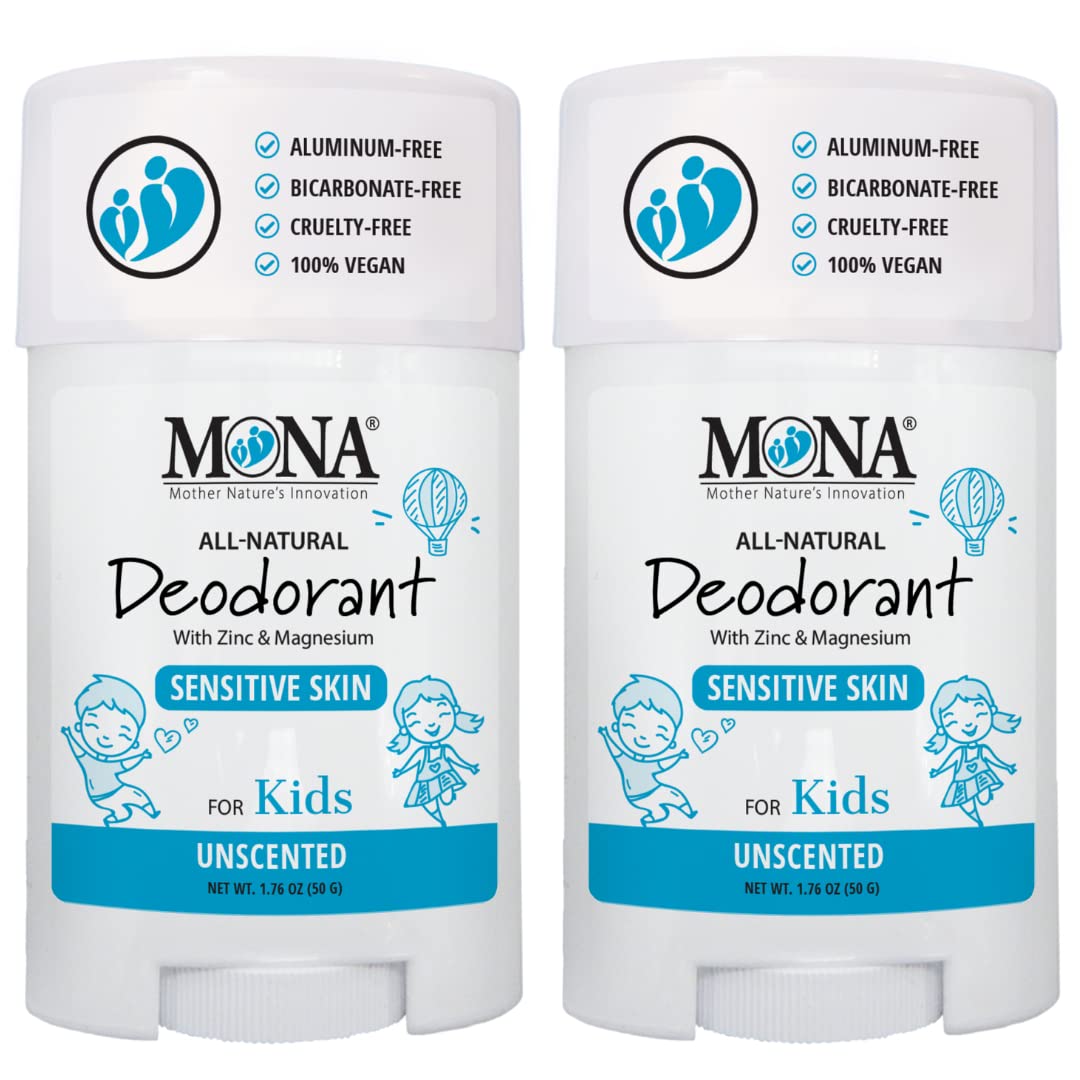 MONA Brands Unscented Natural Deodorant for Kids, Preteens & Teens, Aluminum Free, Baking Soda Free, Gentle for Sensitive Skin, Vegan Kids Deodorant Beauty and Personal Care MONA