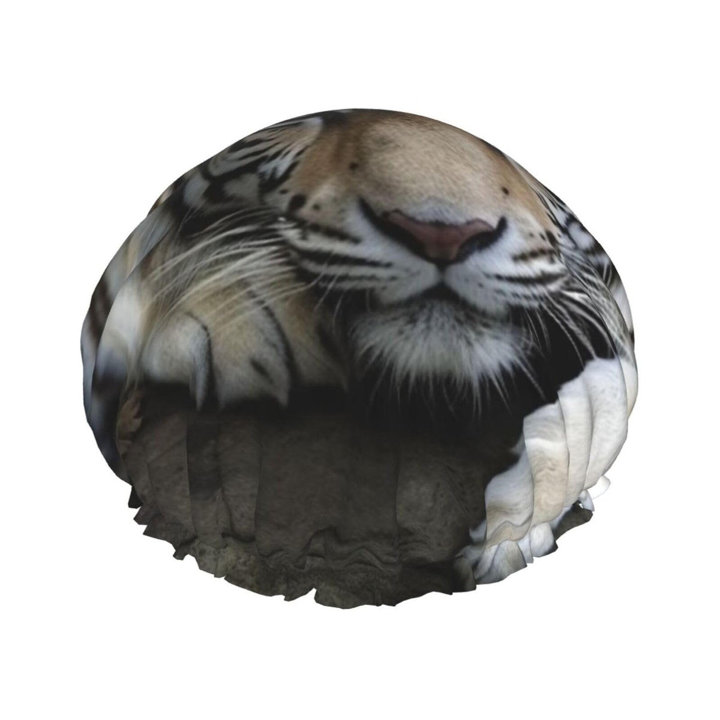 Tiger Lie On Rock Shower Cap for Women Men Large Reusable Shower Bonnet Double-Layer Waterproof Bath Caps Elastic Band Hair Hat for All Hairstyles Beauty and Personal Care BWLHJKE