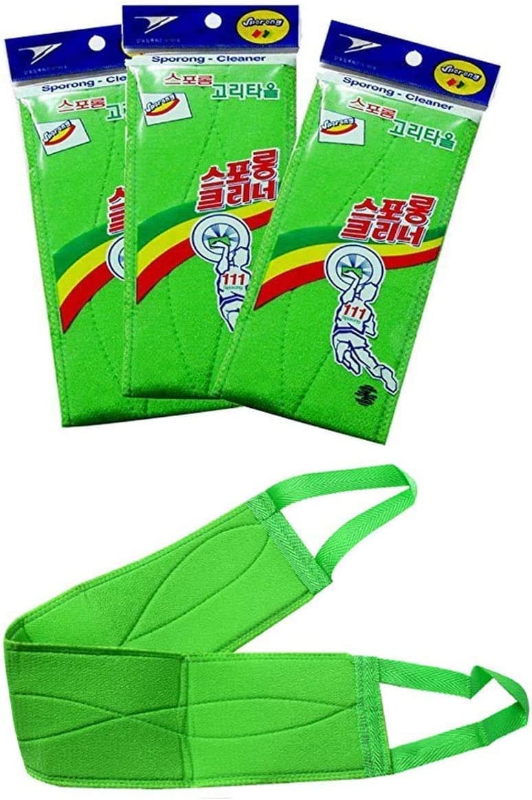 DEAD SKIN x (3 pcs) Long Exfoliating Towel with Straps Green Back Washcloth Bath Wash Towel Korean Italy Towel Back Scrubber for Shower Extended Beauty and Personal Care DEAD SKIN