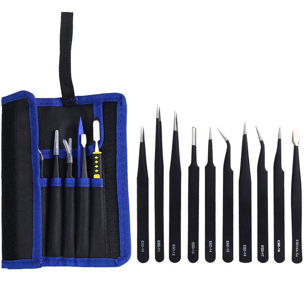 JIAN YA NA ESD Tweezers Tools Kit 10PCS Anti-static ESD Precision Anatomically Shaped Stainless Steel Tweezers with Storage Bag for Electronics Lab Beauty and Personal Care JIAN YA NA