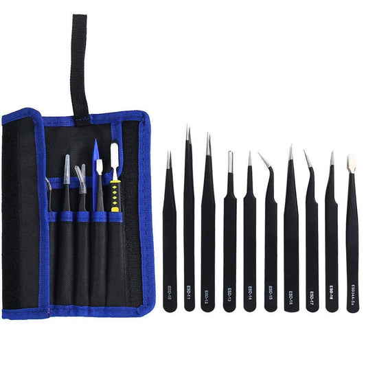 JIAN YA NA ESD Tweezers Tools Kit 10PCS Anti-static ESD Precision Anatomically Shaped Stainless Steel Tweezers with Storage Bag for Electronics Lab Beauty and Personal Care JIAN YA NA