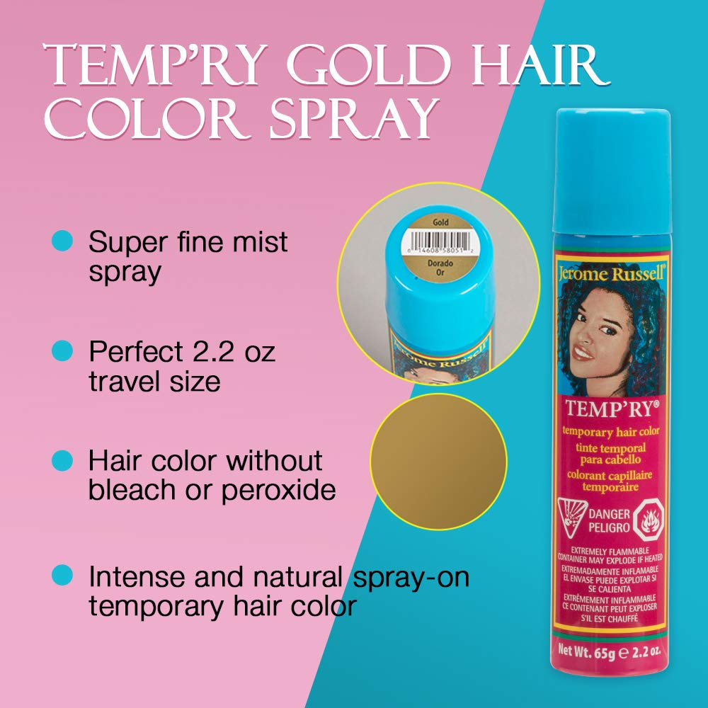 Jerome Russell Temporary Hair Color Spray, Gold - Instant Root Touch Up & Highlighting Mist for Men or Women, Vibrant Non-Damaging Wash Out Tint, 2.2 Beauty & Personal Care Jerome Russell