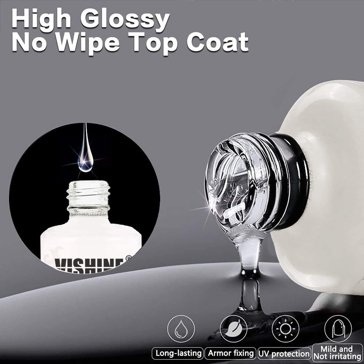 Vishine 15ml No Wipe Top Coat Base Coat Soak off UV LED Drying Long Lasting Shiny Nail Varnish Set Beauty & Personal Care Vishine