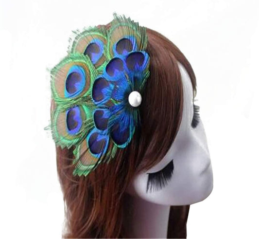 Women Bohemian Peacock Feather Hair Clip Hair Pin Elegant Fascinator Wedding Dance Party Headdress Headwear Hair Accessory Sequined Showgirl Headpiece Beauty & Personal Care Fodattm