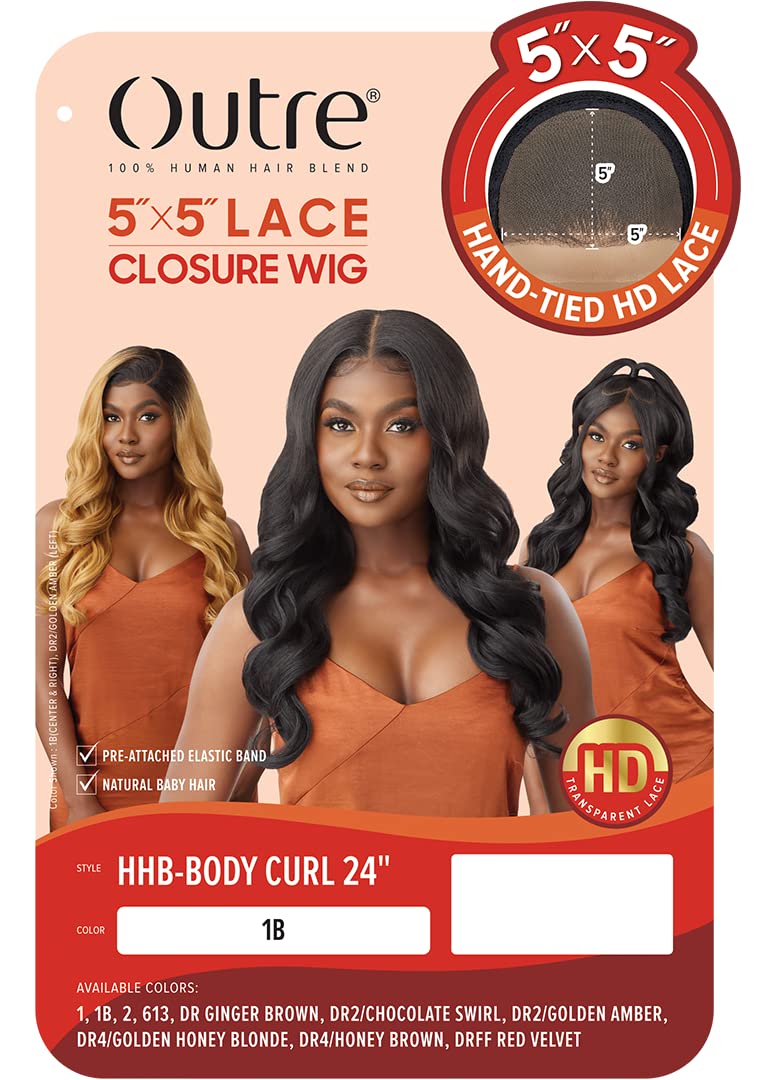 Outre - 5x5 Lace Closure Wig - Human Hair Blend - Body Curl 24" (DRFF RED VELVET)