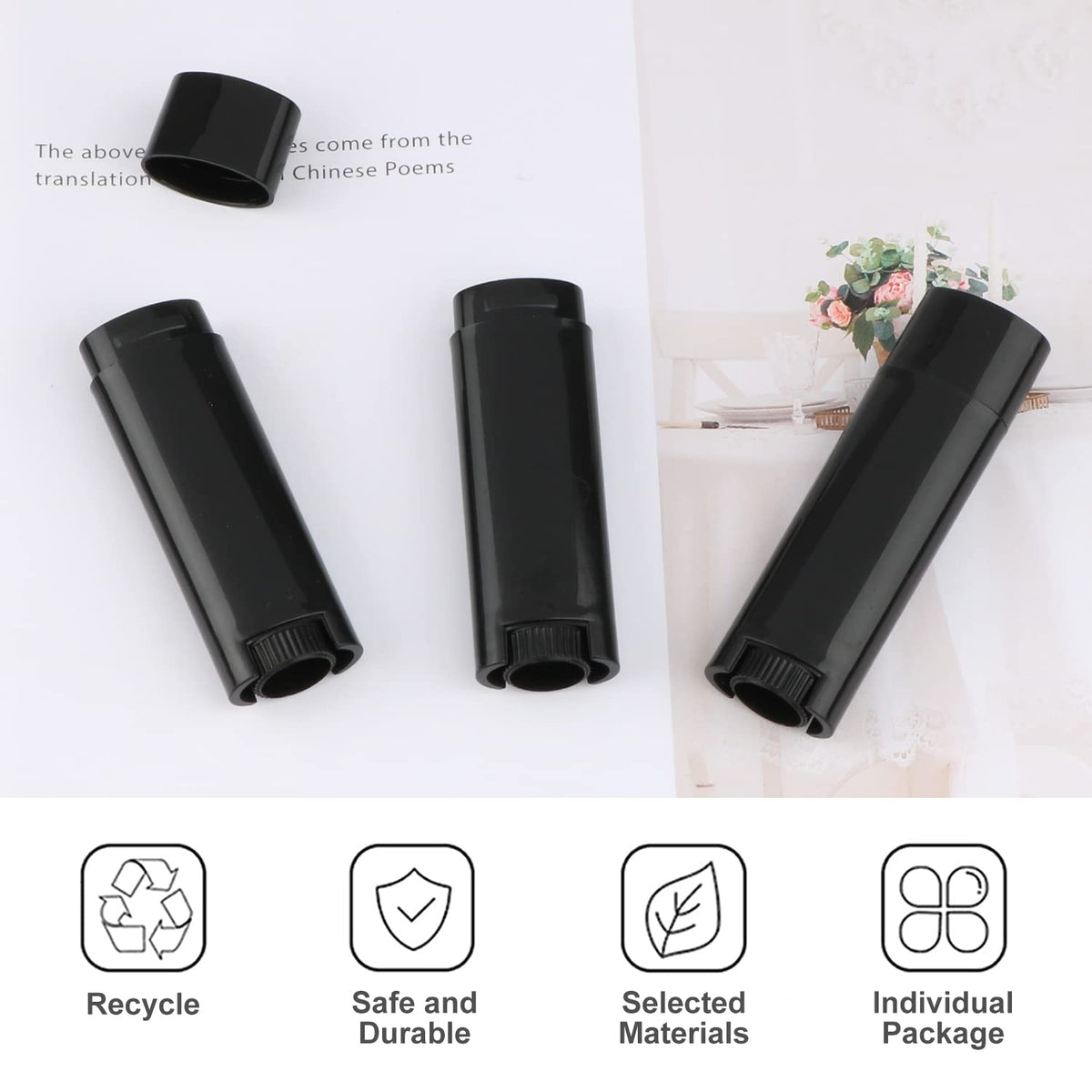 20Pcs 5g Oval Lip Balm Containers Empty Refillable Plastic DIY Lipstick Lip Gloss Tubes Holder Chapstick Tube Crayon Pipe Bottle Case (black) Beauty & Personal Care glasstore