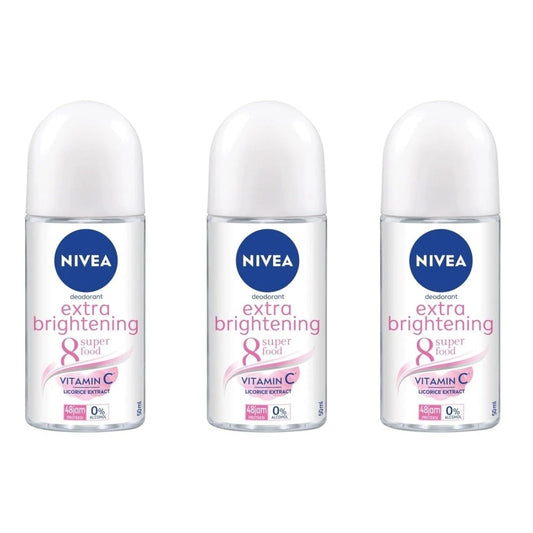 NIVEA Extra Brightening Flavor, Roll-On Deodorant, Alcohol-Free, 48HR Odor Protection, 50ml, 1.69oz, Pack of 3 Beauty and Personal Care NIVEA