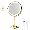 DOWRY 4000 mAh Rechargeable Lighted Makeup Mirror 10x Magnification Vanity Mirror Tabletop Two-Sided Swivel Gifts for Women Wife Mom Teengirls Gold Beauty & Personal Care DOWRY