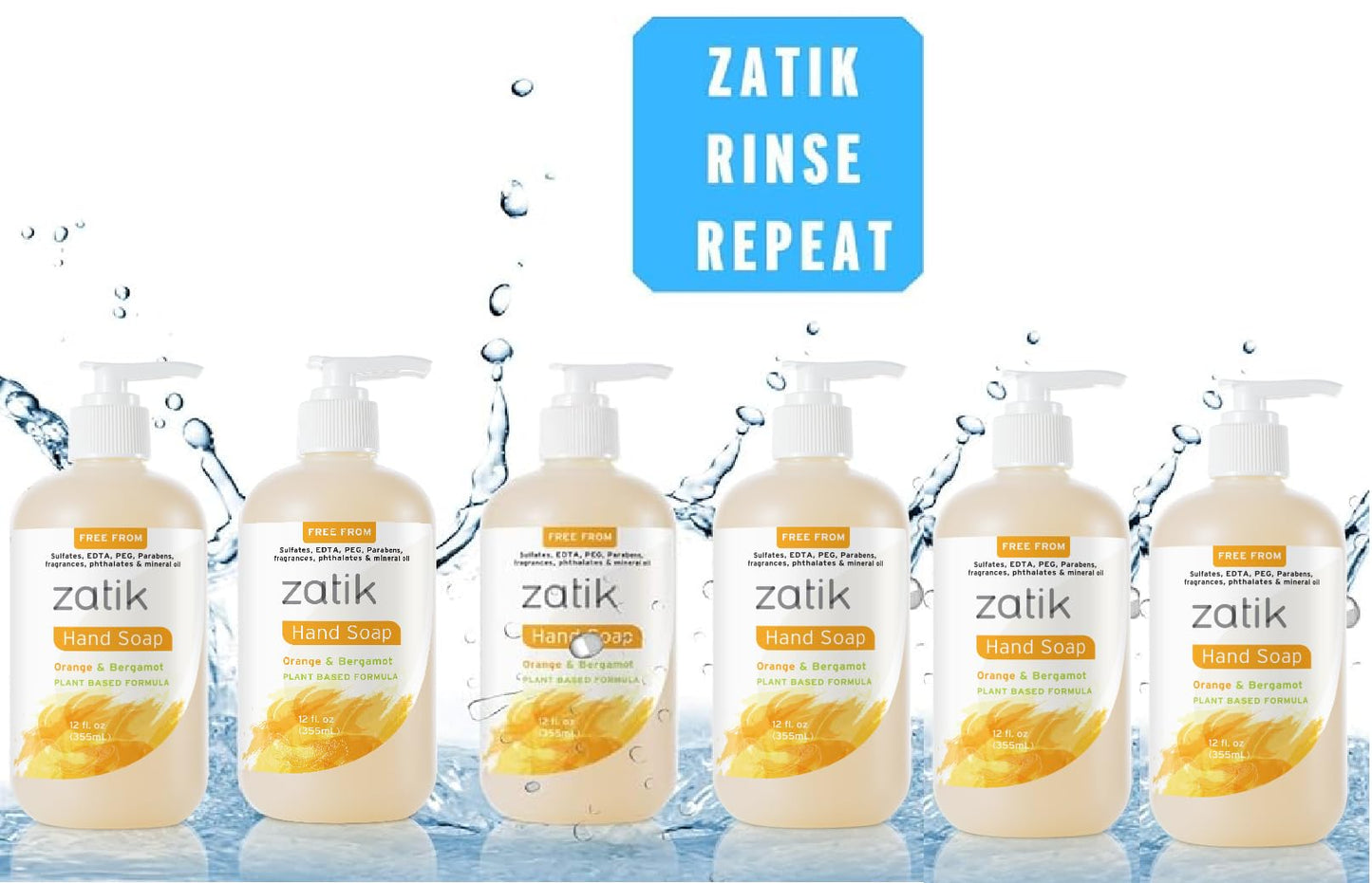 Zatik Naturals - Liquid Hand Soap with Orange & Bergamot, Moisturizing Handwash, Grey Water Safe, 12 fl oz (Pack of 6) Beauty & Personal Care Zatik