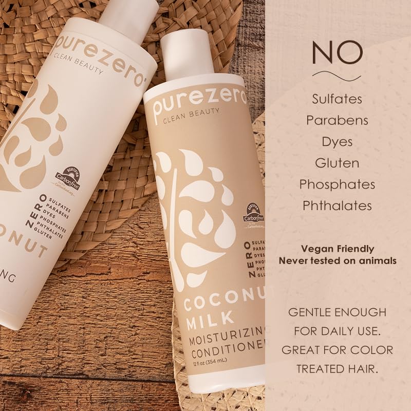 Purezero Coconut Milk Shampoo & Conditioner Set - 100% Vegan & Cruelty Free - Intense Hydration & Increase Shine - Zero Sulfates, Parabens, Dyes Beauty & Personal Care Purezero