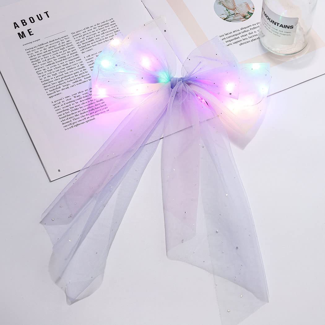 JEAIRTS Light Up Hair Bow Glowing Led Rainbow Tulle Bows for Women Beauty & Personal Care JEAIRTS