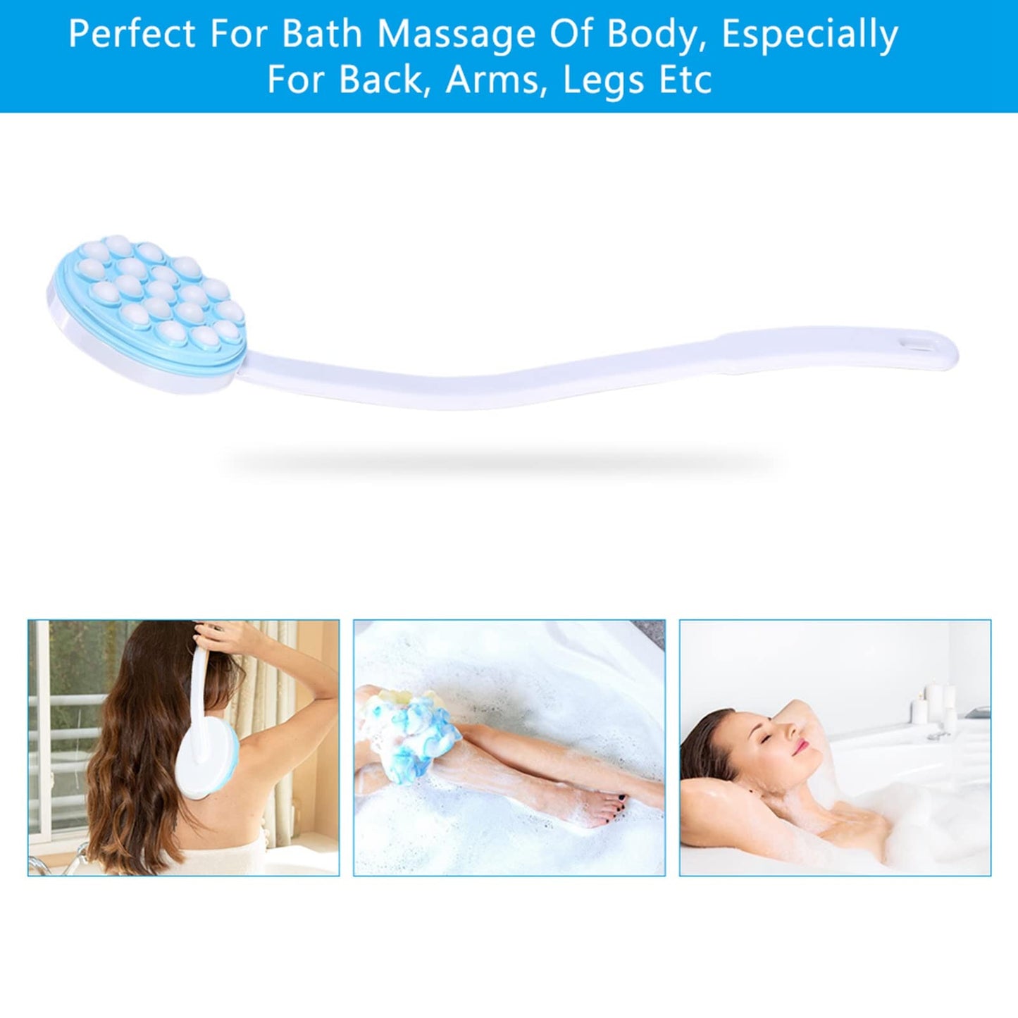 Nikou Long Handle Lotion Applicator & Body Massager, 16.5" Bath Brush with Rotating Balls for Back, Legs & Hard-to-Reach Areas (Detachable Beauty and Personal Care Nikou