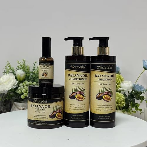 Blesscobel Batana Hair Care Set - Shampoo, Conditioner, Hair Oil & Hair Mask - Moisturizing & Repair for Dry Damaged Hair - For Men & Women Beauty & Personal Care Blesscobel