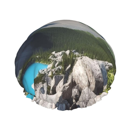 Mountains Shower Cap for Women Men Large Reusable Shower Bonnet Double-Layer Waterproof Bath Caps Elastic Band Hair Hat for All Hairstyles Beauty and Personal Care BWLHJKE