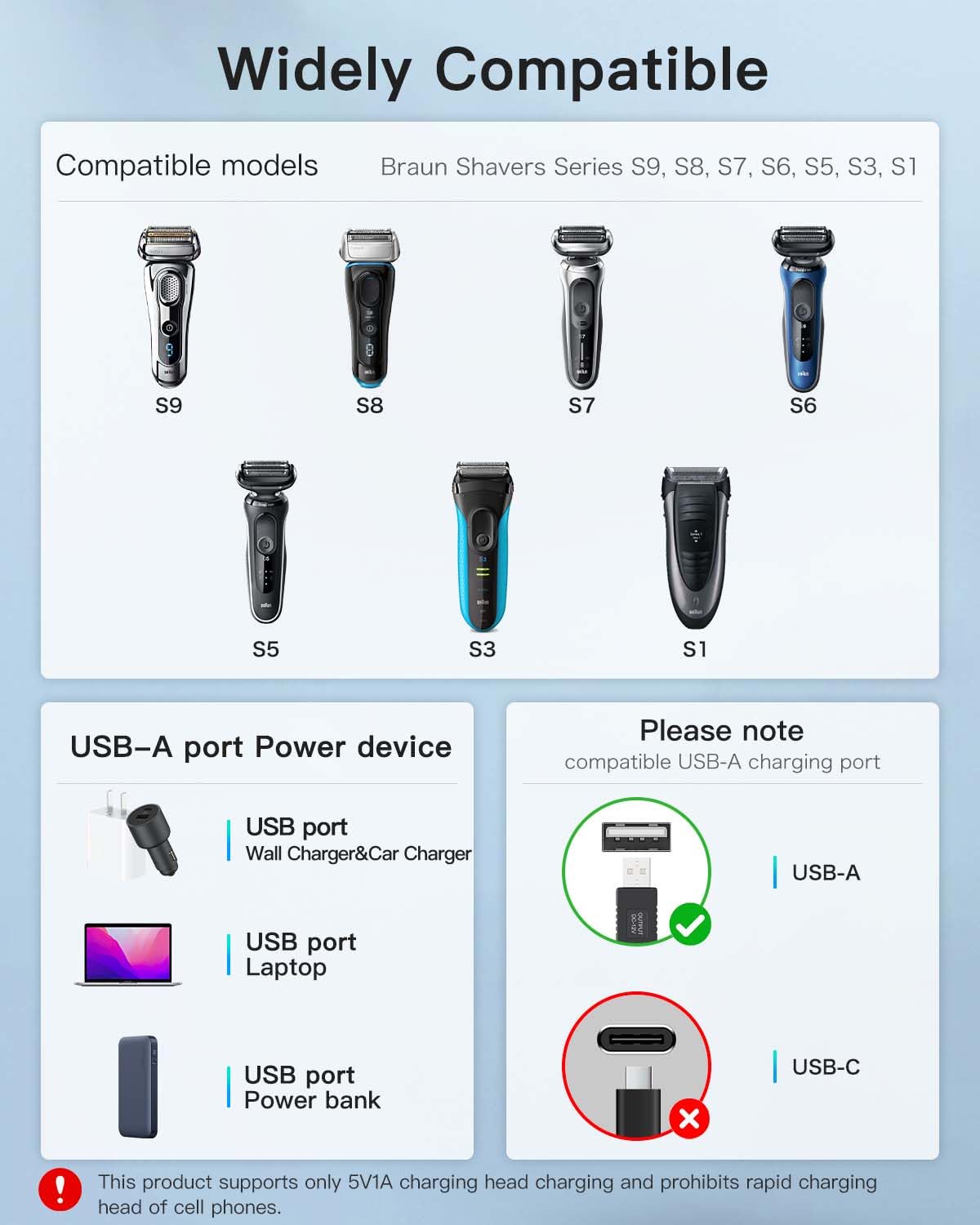 Charger Cable for Braun Shaver Series 9 8 7 6 5 3 1,Power Cord for Braun S3 S6 S7 S8 S5 S9 S1 Electric Razor,Durable Portable Travel Charger,3.3FT Beauty and Personal Care YAJOJO