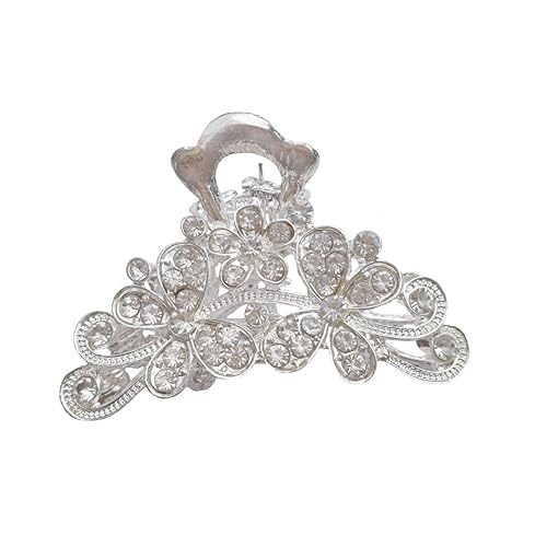 Numblartd Vintage Silver Chic Alloy Fancy Hair Claw Jaw Clips Pins with White Rhinestone - Fashion Retro Hair Catch Hair Updo Grip Hair Accessories Beauty & Personal Care Numblartd