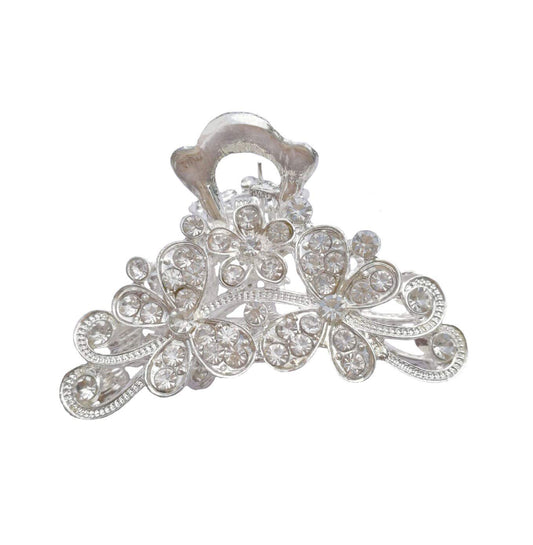 Numblartd Vintage Silver Chic Alloy Fancy Hair Claw Jaw Clips Pins with White Rhinestone - Fashion Retro Hair Catch Hair Updo Grip Hair Accessories Beauty & Personal Care Numblartd
