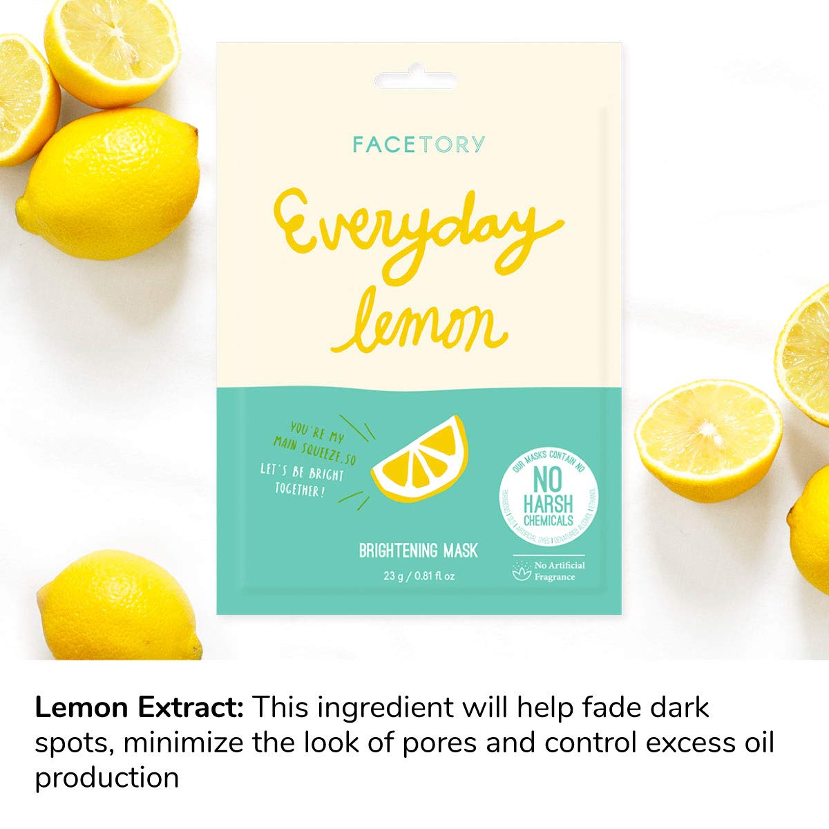 FACETORY K Beauty Face Mask Skin Care - Everyday LEMON Brightening Sheet Mask | Plant-Based with Lemon Extract (5 Pack) Beauty & Personal Care FACETORY