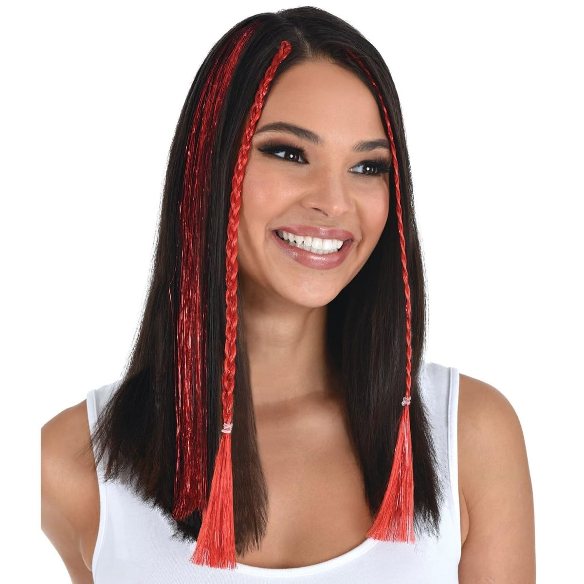 Amscan Vibrant Red Tinsel Hair Extensions (15") 3 Pieces - Perfect Hair Accessory For Any Occasions