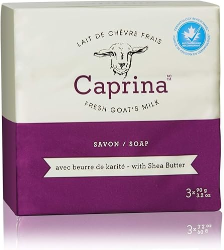 Caprina Fresh Goat’s Milk Bar Soap,SHEA BUTTER (3-Pack), 3.2 oz (90 g) Each, Gentle Daily Cleanser, Softening & Biodegradable Formula, No Phosphates Beauty & Personal Care Caprina by Canus