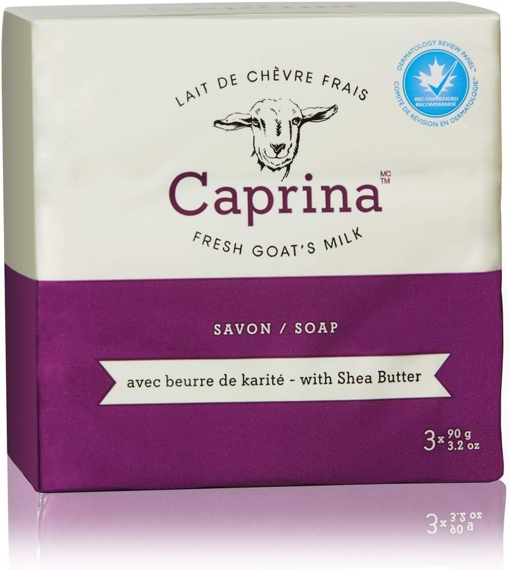 Caprina Fresh Goat’s Milk Bar Soap,SHEA BUTTER (3-Pack), 3.2 oz (90 g) Each, Gentle Daily Cleanser, Softening & Biodegradable Formula, No Phosphates Beauty & Personal Care Caprina by Canus