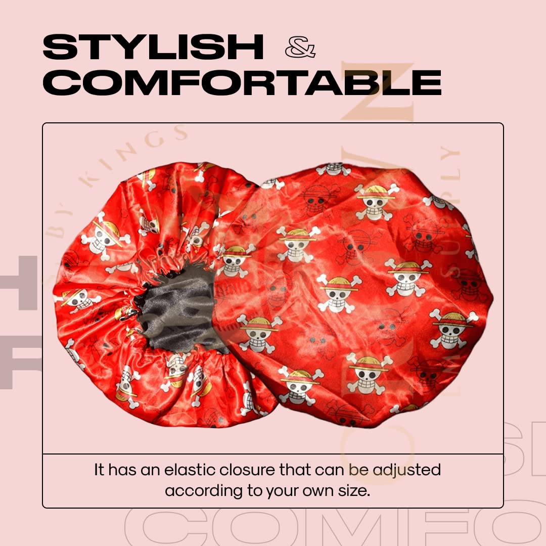 Anime Bonnet with Elastic Soft Band Adjustable Women and Men Silky Bonnets for Sleeping Comfortable Satin Fabric, Red Op Beauty and Personal Care FOR KINGS. BY KINGS CROWN LMTD SUPPLY