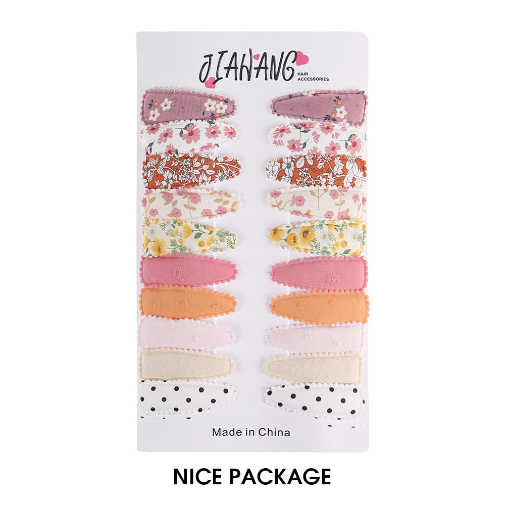 JIAHANG 20 Pcs Baby Girls Floral Print Hair Clips in Pair, Non Slip Hairpins Cotton Snap Hair Barrettes Thin Thick Hair Accessories for Toddlers Beauty & Personal Care JIAHANG