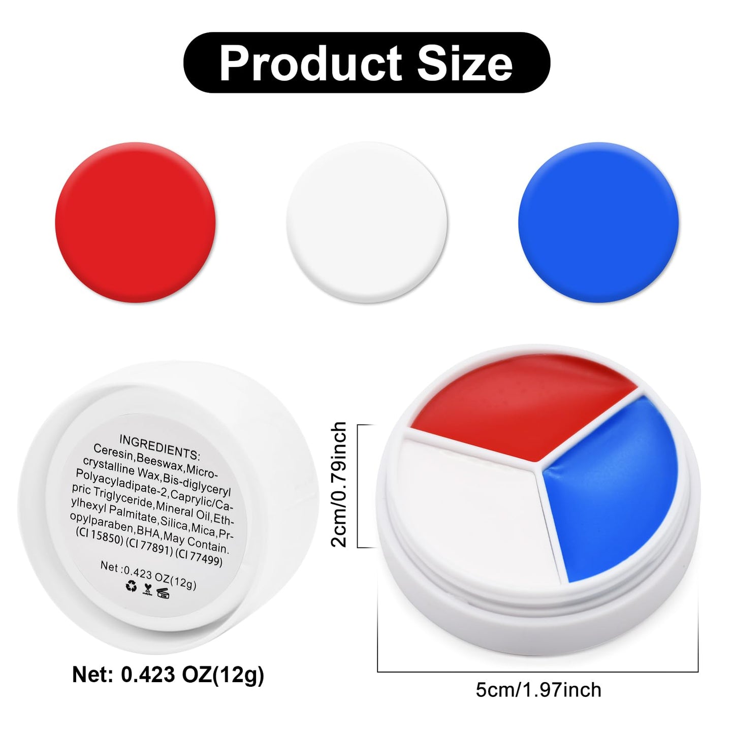 Red White Blue Face Paint - 3 Colors 12g USA American Flag Patriotic Stripe Fan Brush Stick, Face and Body Paint for 4th of July Independence Day Beauty & Personal Care Paezm
