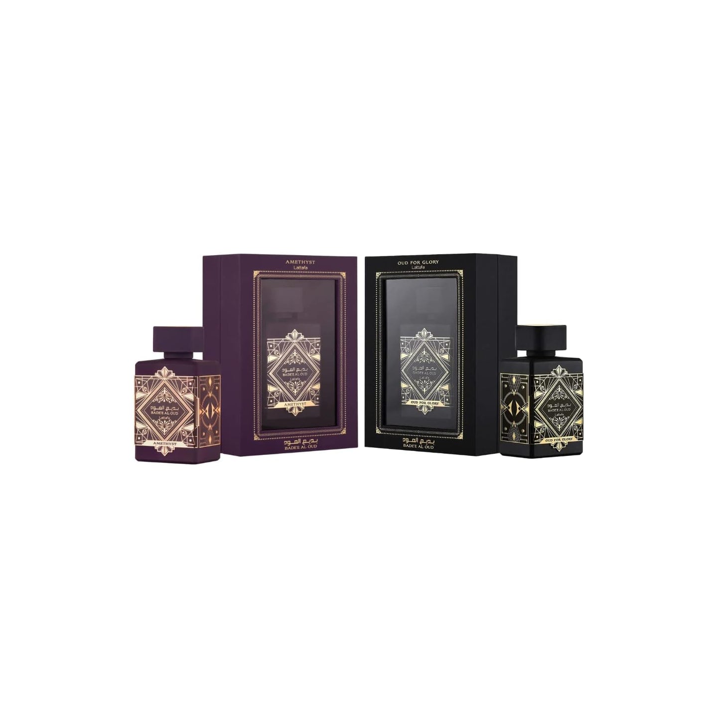 Lattafa Bade'e Al Oud 2-Piece Set for Unisex, (3.4 Oz Amethyst Eau De Parfum Spray + 3.4 Oz Oud for Glory Eau De Parfum Spray) Beauty & Personal Care Lattafa