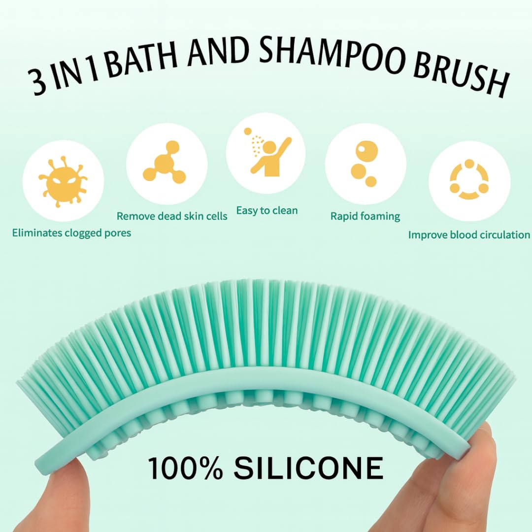 Essential Aura All-in-One Exfoliating Shower Brush - Gentle Silicone Loofah for Sensitive Skin with Dual-Purpose Scalp Massage for Spa-Quality Showers Beauty and Personal Care Essential Aura