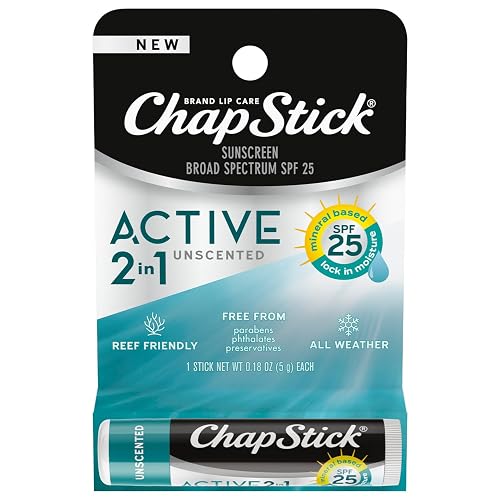 ChapStick Lip Sunscreen Active 2-in-1 Unscented Lip Balm with SPF 25, 0.15 Oz Ea Beauty & Personal Care ChapStick