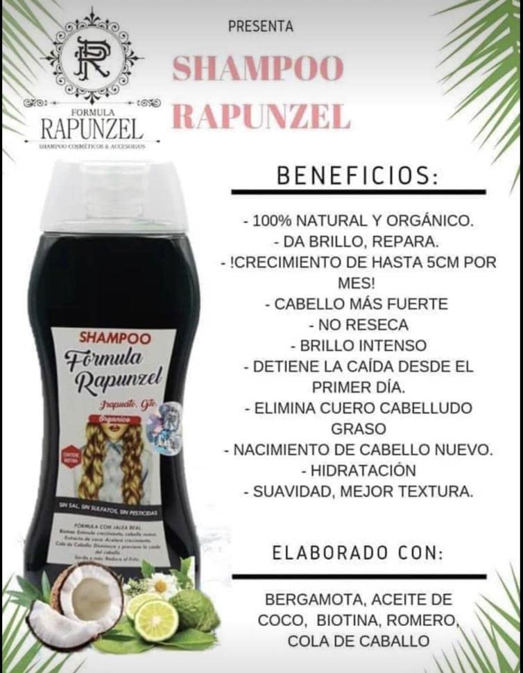 Formula Rapunzel Shampoo Fast Growth Hair 5cm x Month Stop Hair Loss Crecimiento Rpido ORIGINAL! Citrus (Bergamot) Scent, Paraben Free, Unisex Adults