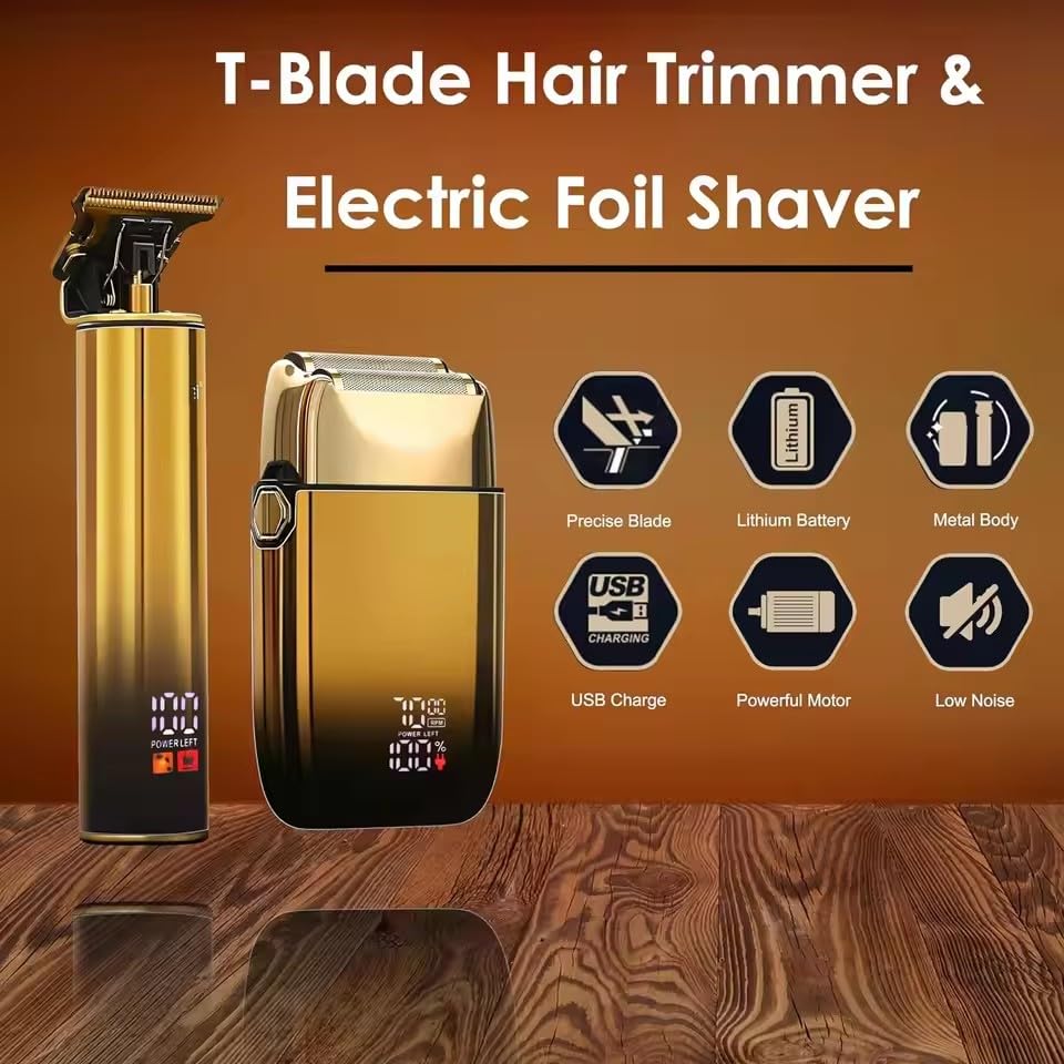 QDKVTNDJZ 2 in1 Professional Hair Trimmer Foil Shavers Set for Men,Electric Razor for, Beard Grooming Shaving Kit with T-Blade, Rechargeable Haircut Beauty and Personal Care QDKVTNDJZ